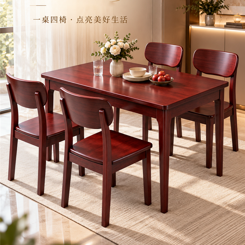 江小果红韵雅木桌椅套装 120×80cm套高清大图