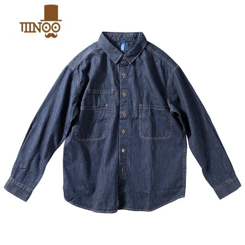 YANXU牛仔衬衫男款宽松衬衣美式休闲复古简约薄款长式N牛宽高清大图