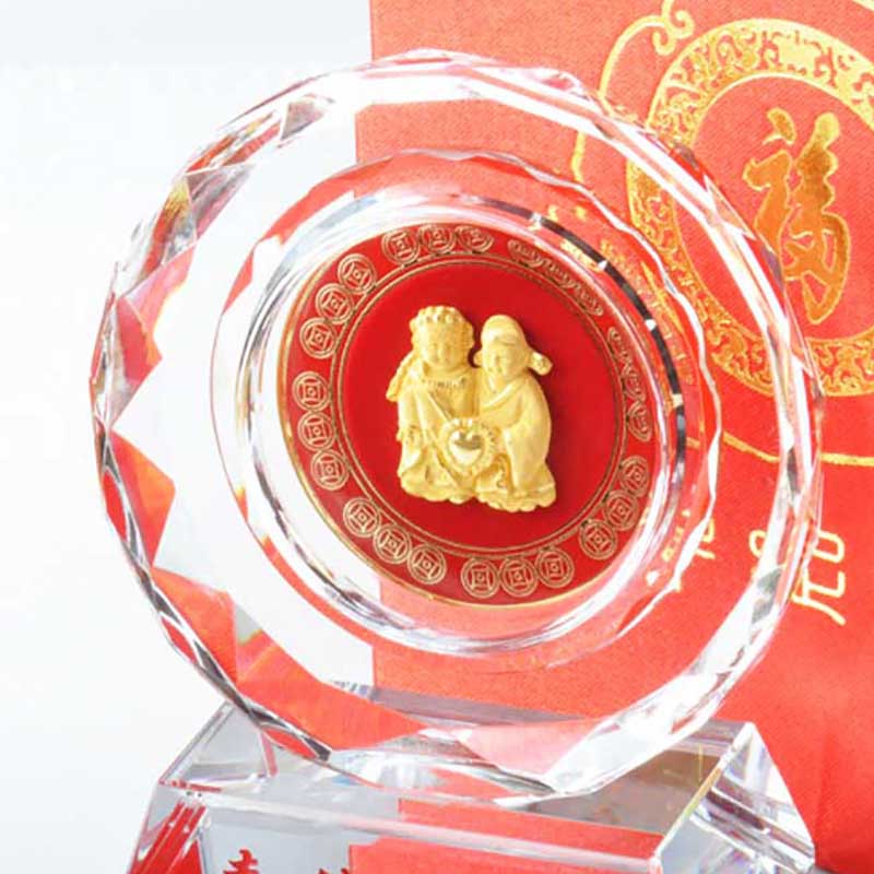梦克拉 足金工艺水晶摆件 喜结良缘高清大图