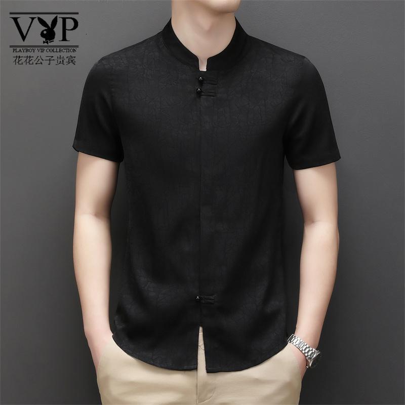 花花公子贵宾 唐装男士短袖中国风夏装中老年人爸爸半袖居士服透气复古男装上衣