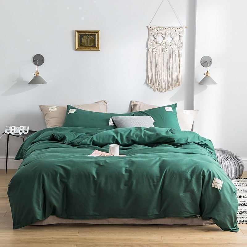 美帮汇床单四件套男生潮流被套全棉简约铺盖套大学生宿舍床上三件套 亚丁绿 1.8床四件套【被套适合200*230被芯】