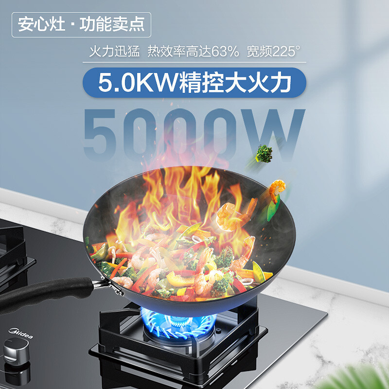 美的(Midea)家用5.0KW大火力液化气燃气灶双灶灶具煤气灶Q523L台式嵌入式两用双眼灶烟灶联动