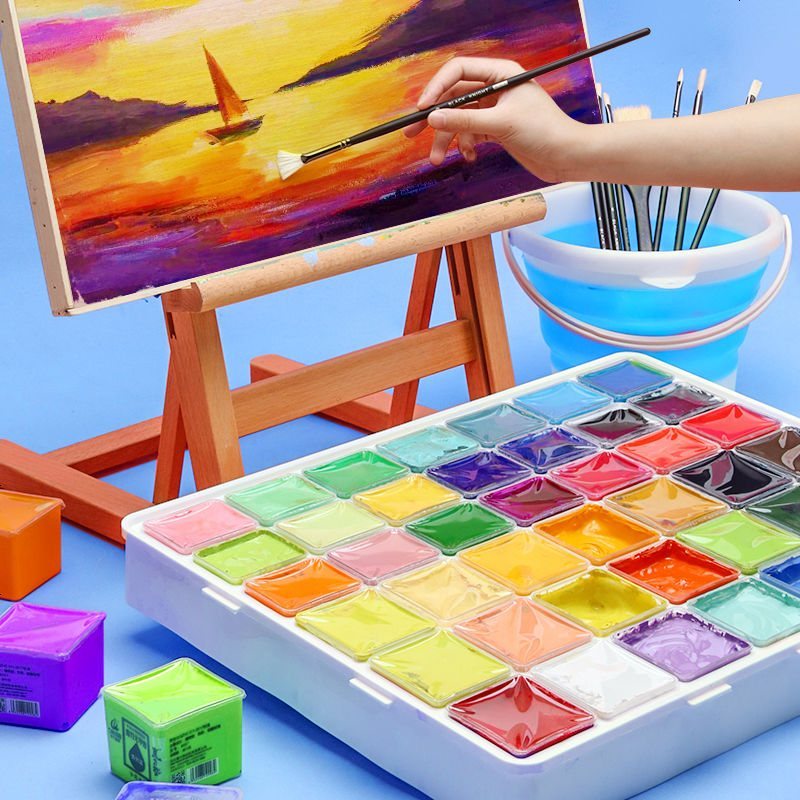 青竹水粉果冻颜料套装初学者24色42色80ml艺考儿童绘画美术生用品 40色30ML[嘿小黑]爱好版无甲醛 套