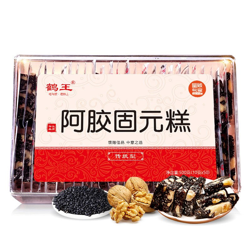 鹤王阿胶糕即食传统型500g阿胶固元膏阿胶膏方块