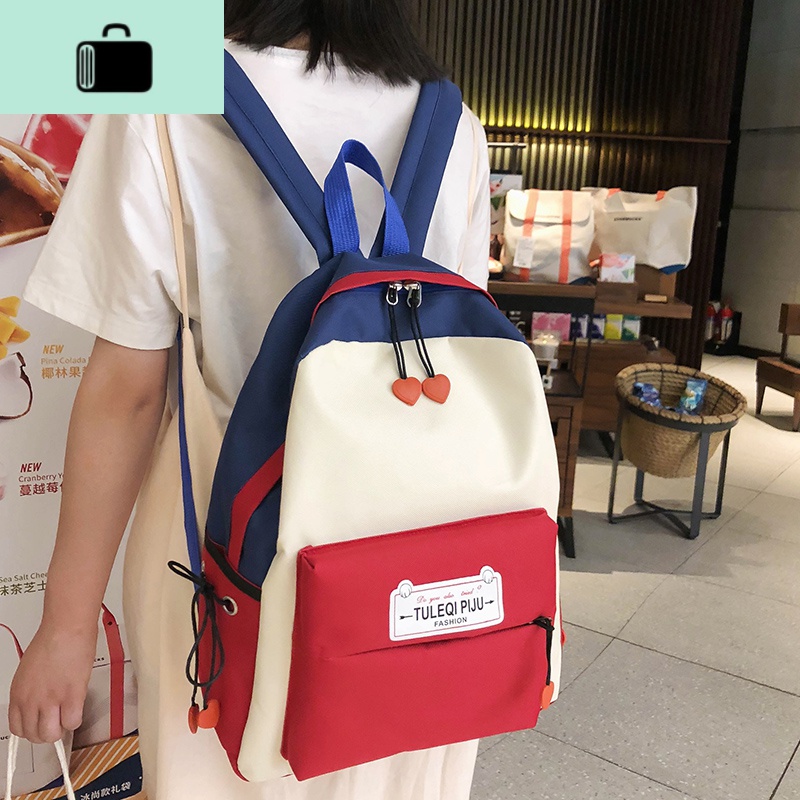 初中生书包女韩版高中原宿ulzzang大学生大容量双肩包ins少女背包NEW LAKE 红色