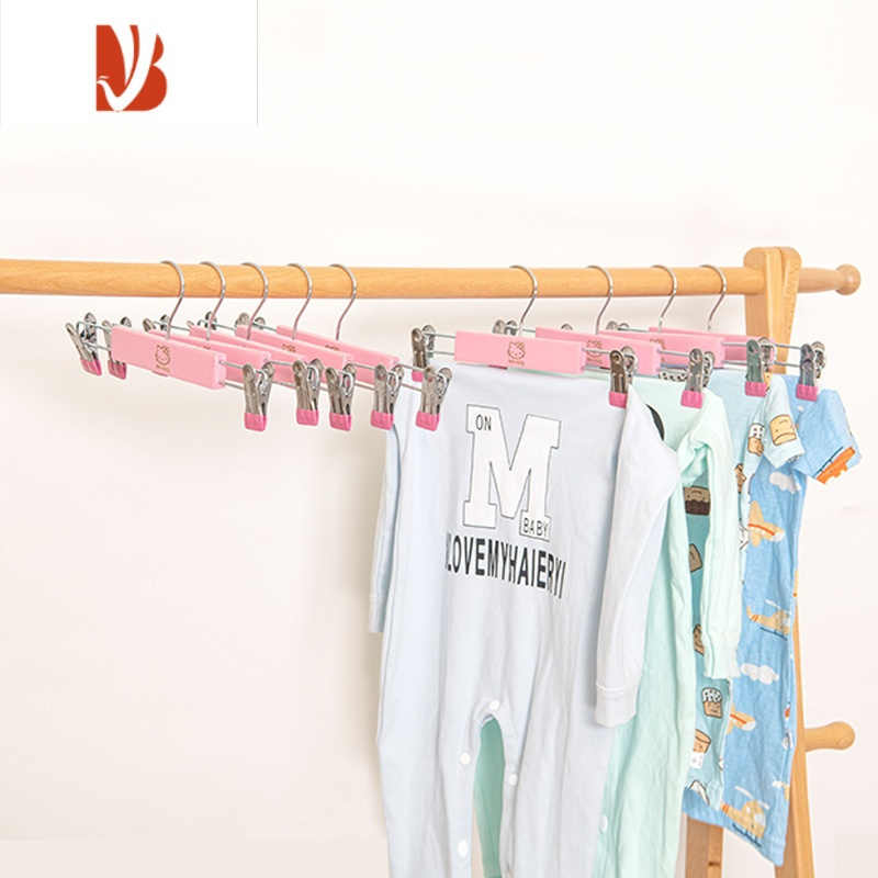 三维工匠实木质粉色裤架裤夹家用多儿童少女婴儿服装店女装店强力