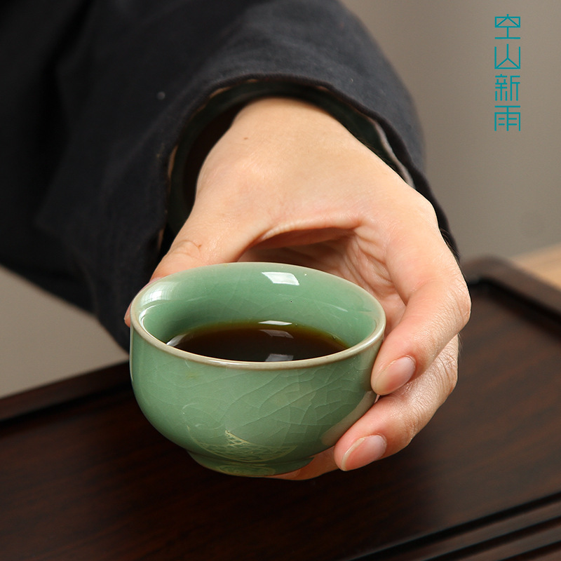 空山新雨 龙泉青瓷功夫茶具套装哥窑梅子青开片(一壶四杯)高清大图