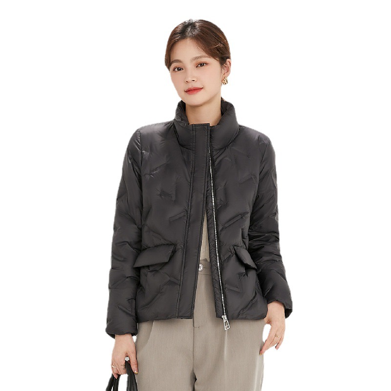 新款简约女式90绒女装立领压胶纯色羽绒服短款大码外套_6731高清大图