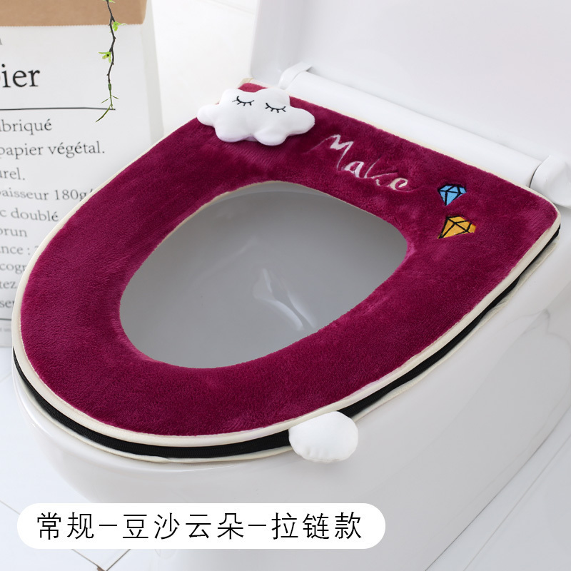 家柏饰(CORATED)马桶垫坐垫家用坐便器垫子套加厚拉链坐便套马桶坐垫圈通用 常规-豆沙云朵-拉链款