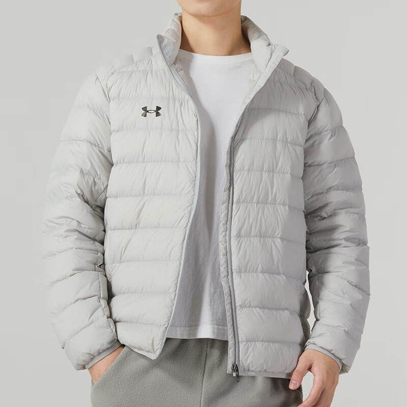 安德玛(Under Armour)男装新款时尚简约百搭运动休闲舒适保暖连帽羽绒服25600804-001 ZP 23600804-009/浅灰 XL
