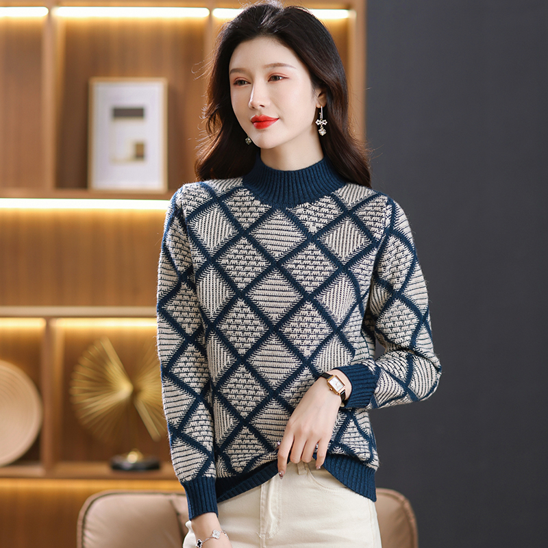 2024春秋新款山羊绒衫女针织衫打底衫毛衣圆领羊毛衫女修身短款毛衣女长袖简约绣花修身半高领毛针织衫女多款高清大图