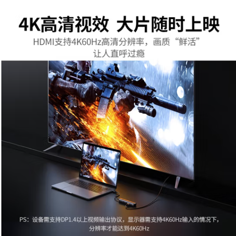 USB-C转HDMI转换器网口分线器拓展坞(五合一) HDMI +千兆网口+PD+USB*2高清大图