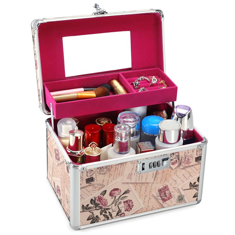 多功能化妆箱双层铝合金大容量网红女便携收纳盒品手提带锁化妆包
