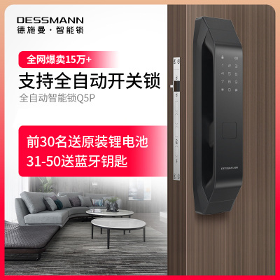 [预售]德施曼指纹锁密码锁全自动智能锁Q5P[升级款]电子门锁家用防盗门智能锁高端黑