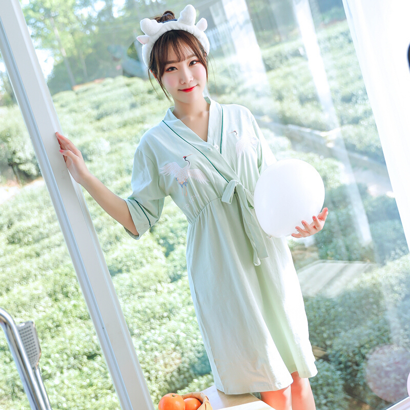 日系和服睡衣女夏季棉质短袖睡裙女汗蒸服甜美可爱棉质睡袍家居服