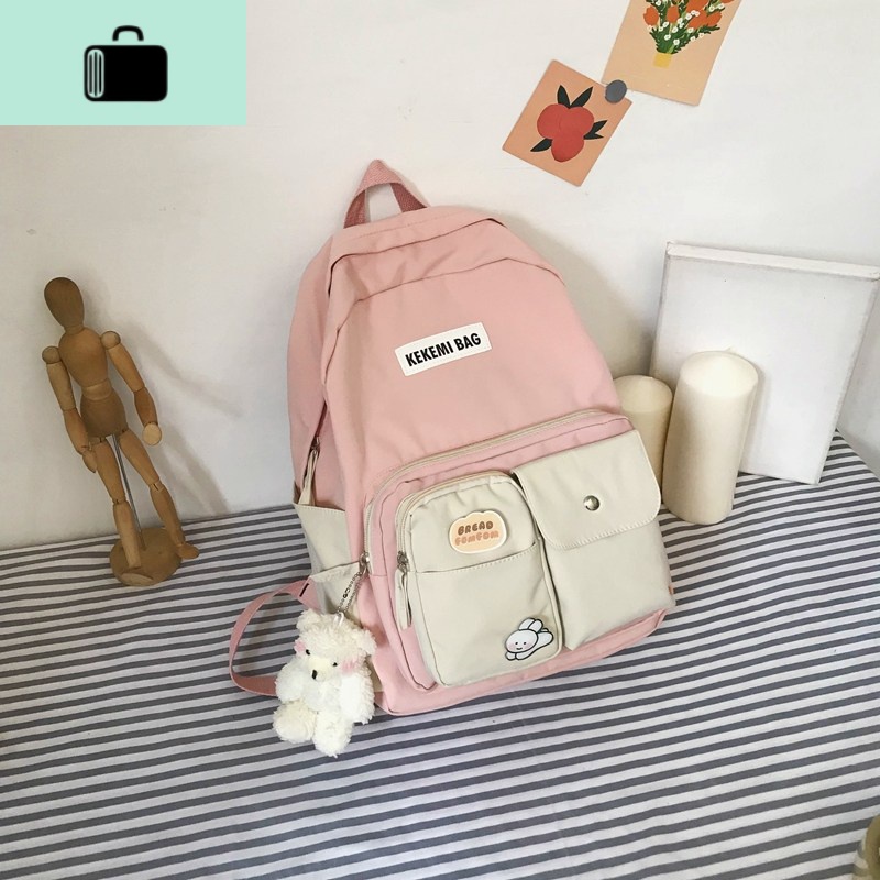 书包女韩版原宿ulzzang高中背包日系可爱百搭中学生初中生双肩包NEW LAKE 粉色（送白熊挂件0
