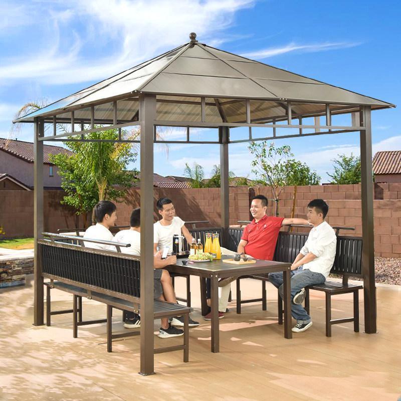 森美人户外凉亭庭院葡萄架别墅铝合金亭子花园简易休闲亭室外帐篷遮阳棚 【双顶PC阳光板】烧烤亭3*3M-单顶