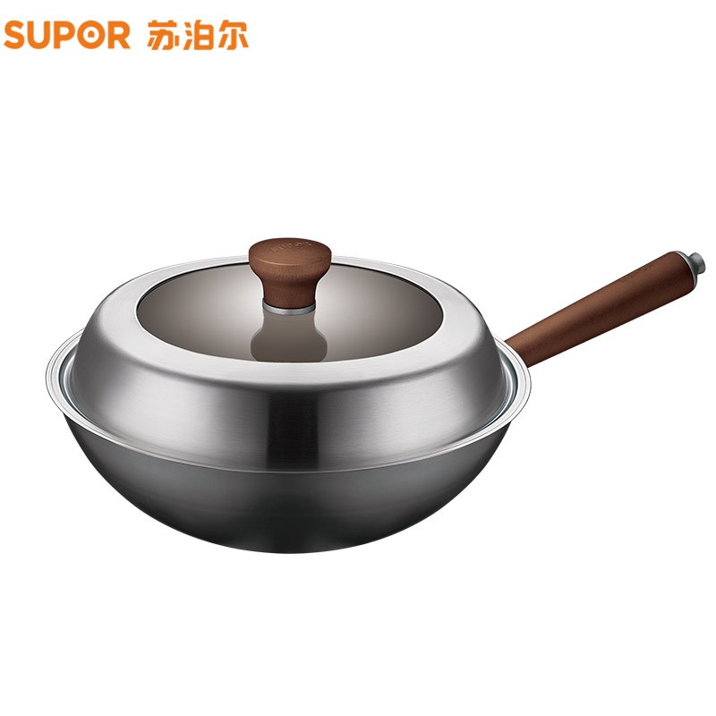 苏泊尔芯铁真不锈炒锅.钢玻盖CC30AA2