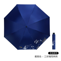 红叶伞晴雨两用折叠雨伞双人加大加固男女三折伞黑胶遮阳伞防晒太阳伞 藏青色