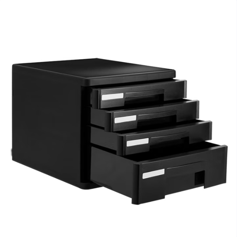 得力(deli)四层硬塑文件柜 办公桌面带索引标签抽屉式收纳文件柜 黑色 9772