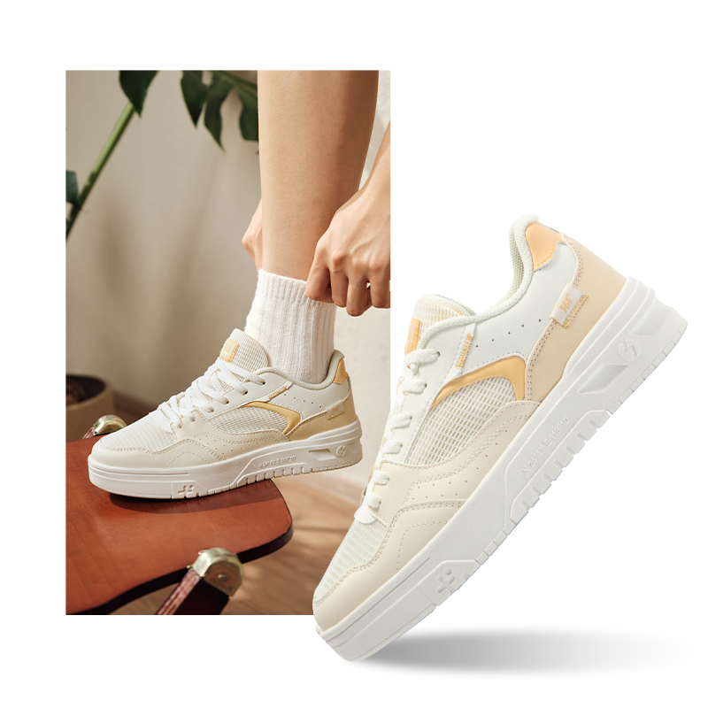 361°女鞋透气运动鞋新款网面鞋子休闲鞋小白鞋百搭板鞋女 羽毛白/西米色 35码