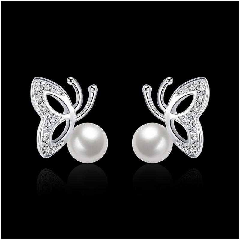 E017 Women silver plated earring镀925纯银耳环时尚珍珠耳环女