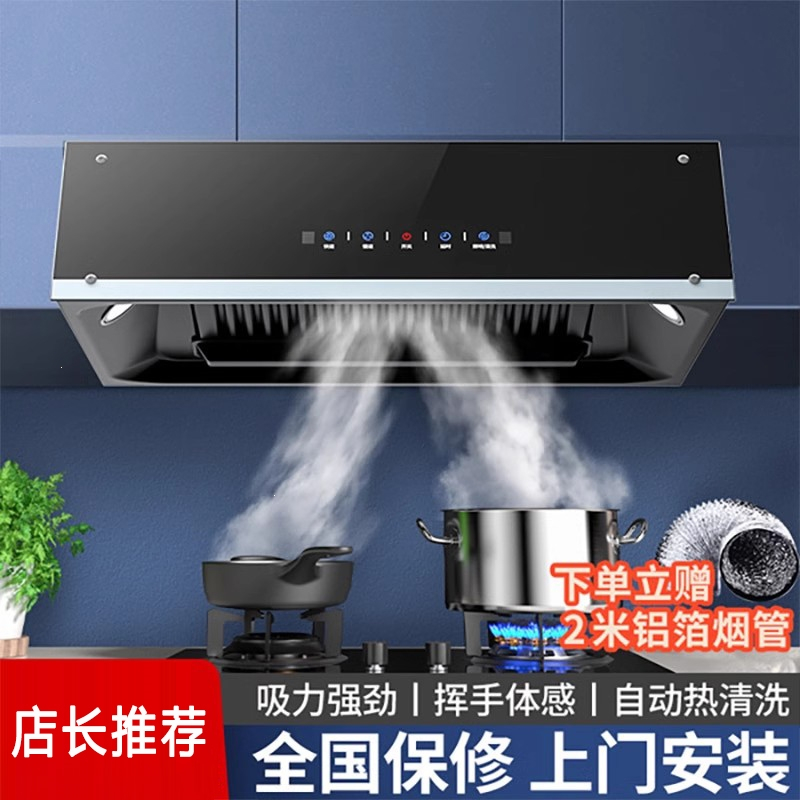 纳丽雅(Naliya)大吸力抽油烟机家用厨房出中式小型老式顶吸油烟机_油烟分离网-小智声控体感清洗自行安装-2米烟管