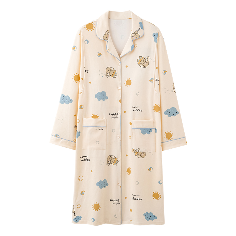 月子服睡衣女春秋季带胸垫纯棉怀孕哺乳期产后长款睡裙夏天待产裙高清大图