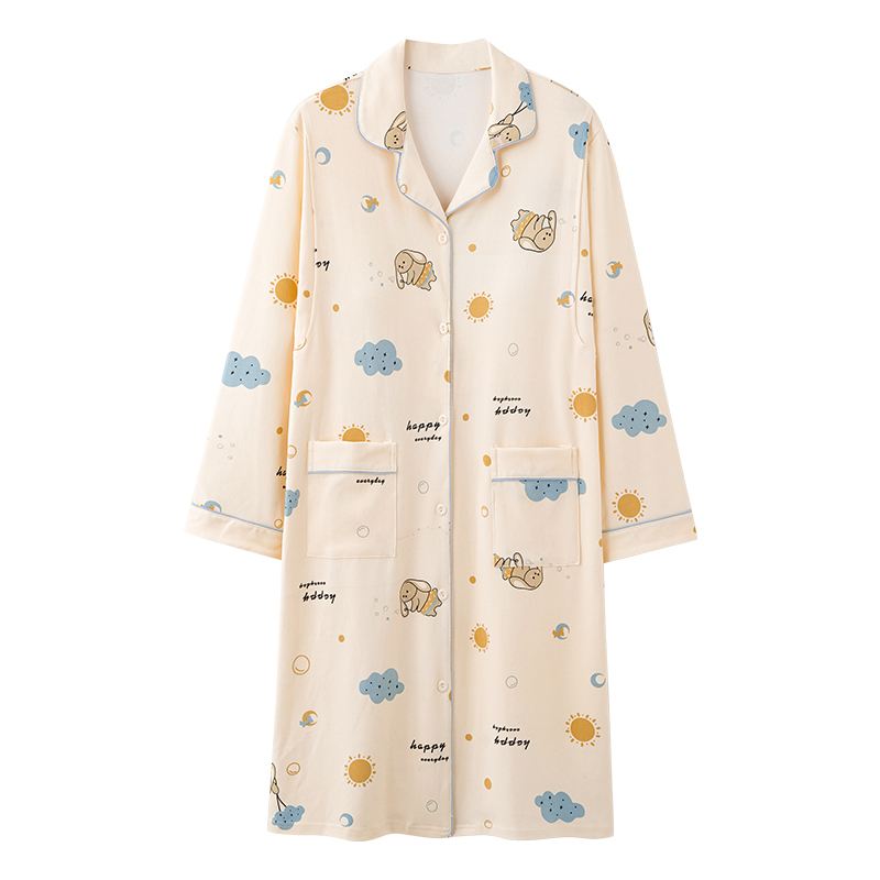 月子服睡衣女春秋季带胸垫纯棉怀孕哺乳期产后长款睡裙夏天待产裙