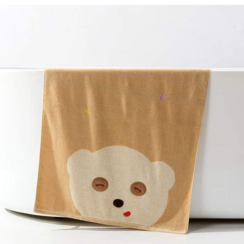 洁玉 开心乐园纯棉儿童浴巾 60cm*120cm 290g 棕色高清大图