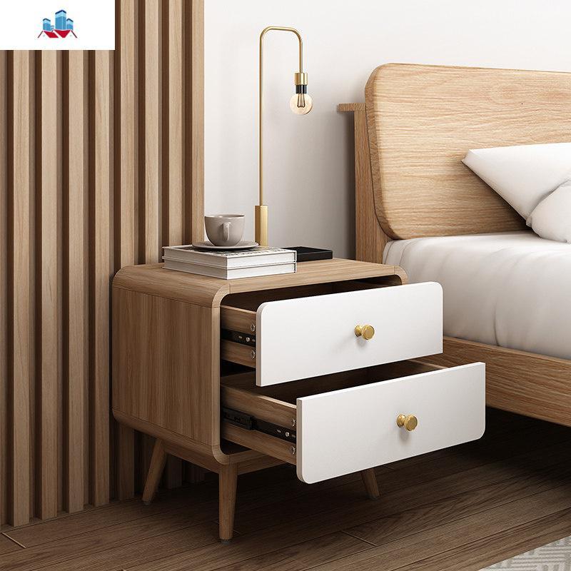 实木腿北欧风床头柜置物架简约储物柜现代简易卧室床边小柜子圆角泰