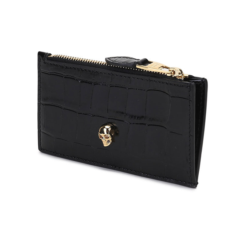 亚历山大麦昆alexandermcqueen女士牛皮革skull拉链零钱包卡包卡夹