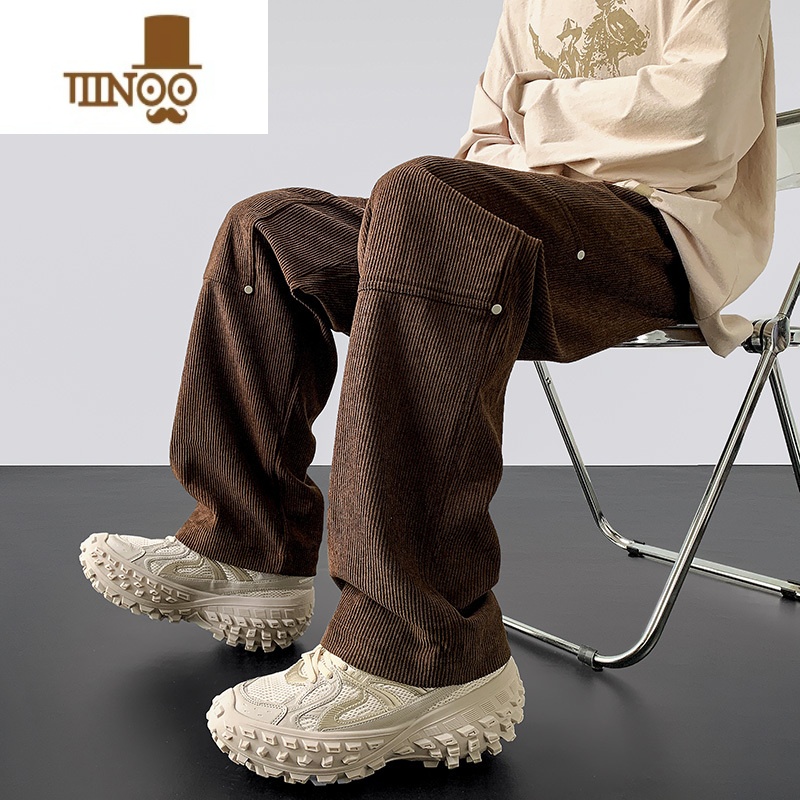 YANXU灯芯绒休闲长裤男士新款垂感直筒拖地宽松潮牌流男生卫裤子高清大图