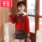 可莉允女童JK套装毛衣秋装大童洋气学院风裙子红色针织秋冬学生儿童童装