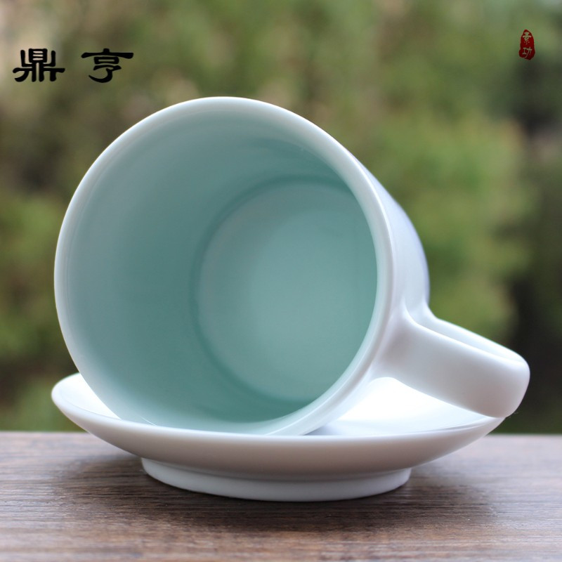 鼎亨景德镇手工手绘带碟勺咖啡杯套装个性简约陶瓷早餐杯马克杯定