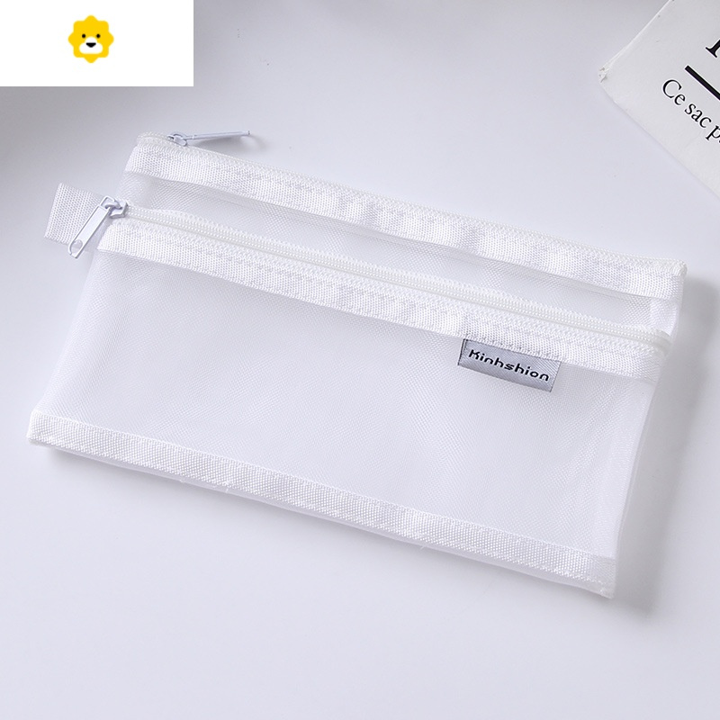 喻娄创意文具袋化妆袋日韩风考试袋双层网纱袋文具收纳袋