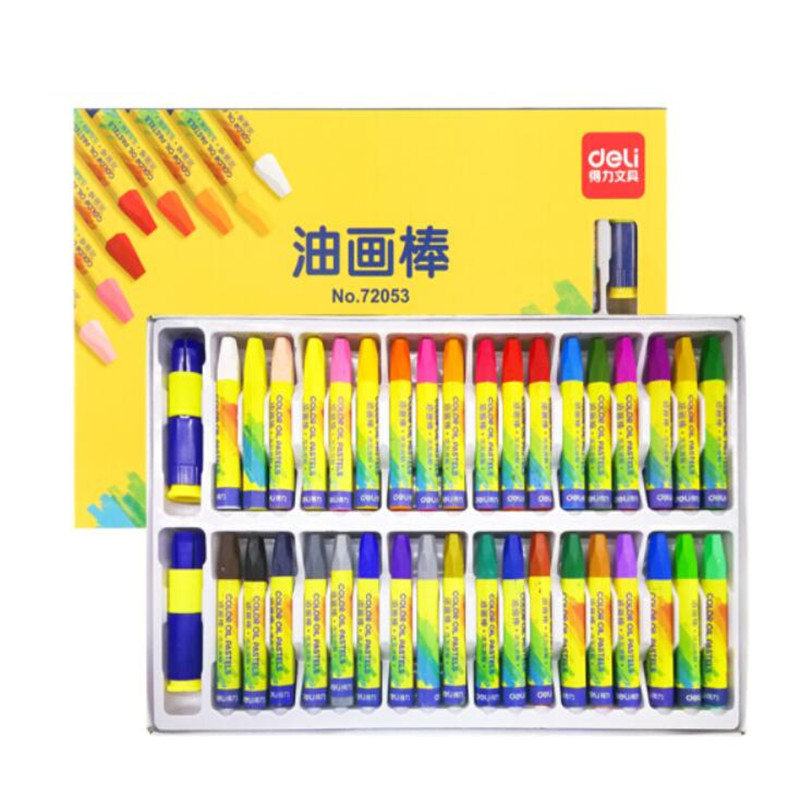 得力deli72053蜡笔油画棒学生画具美术用品纸盒油画棒36色