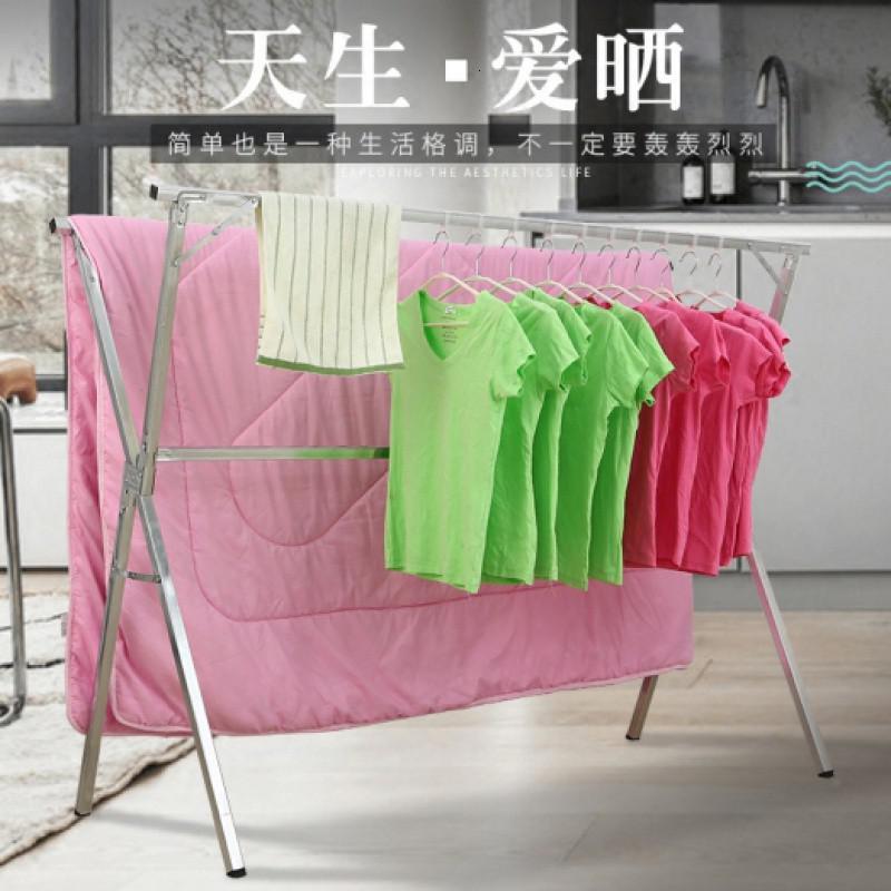 免安装晾衣架折叠落地凉衣架单双杆式晒被架室内外阳台挂衣架衣杆 三维工匠 加厚1.6米双杆[送30防风钩]