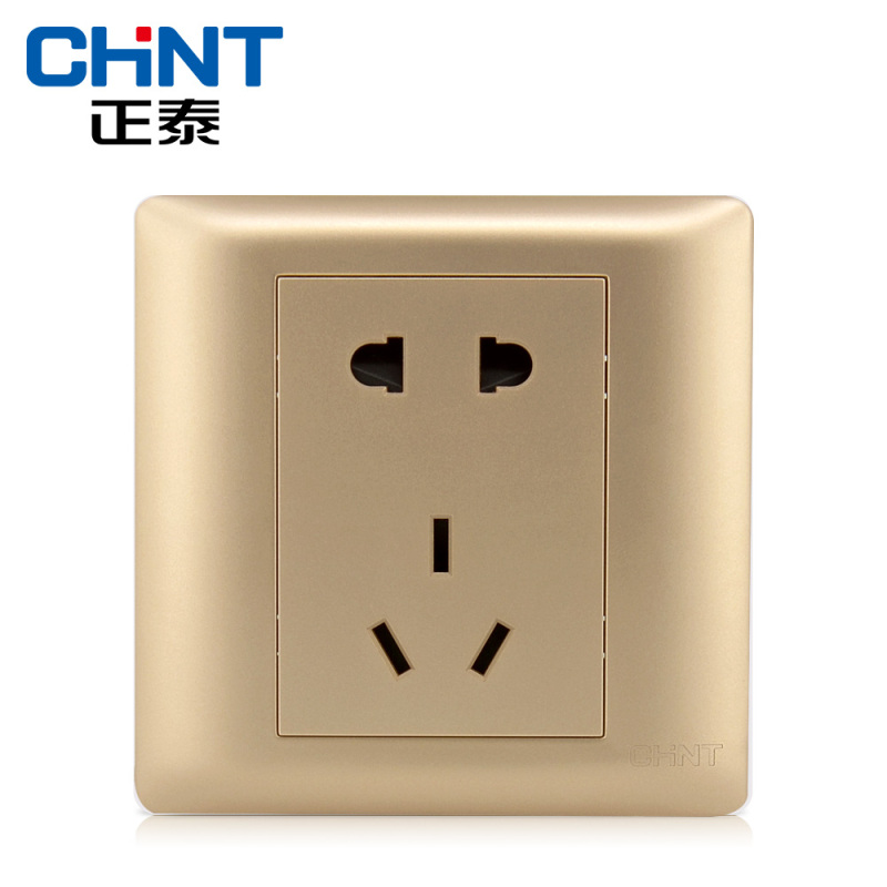 正泰(CHNT)电工墙壁开关插座面板86型16A大电流PVC材质E7A香槟金色1个开关插座