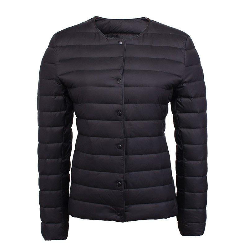 90绒新国标女式女装圆领V领长袖内胆纯色羽绒服简约外套 黑色 XXXL