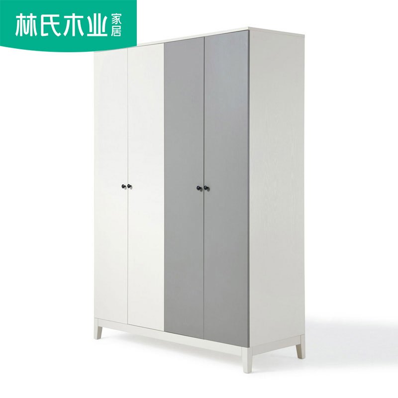林氏木业北欧简约实木脚四门衣服柜家用卧室板式大衣橱储物柜DW1D