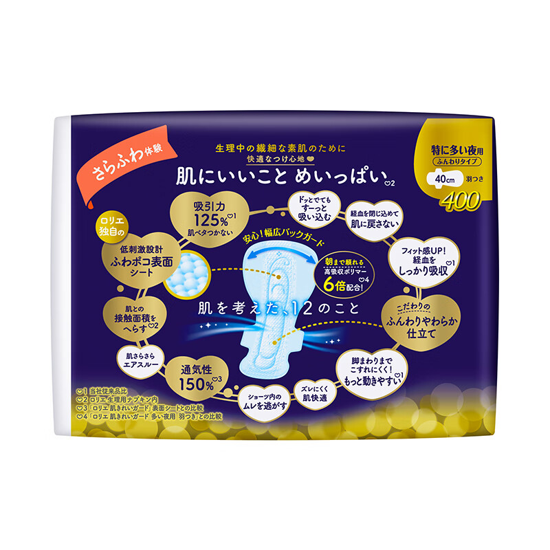 花王乐而雅进口F透气棉柔纤巧超特长夜用护翼型卫生巾7片*40cm *2包高清大图