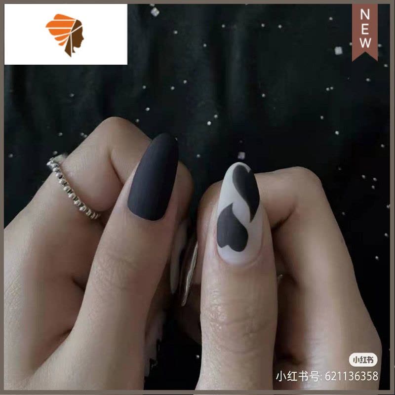 手工订制美甲小红书网红孕妇可穿戴甲片成品防水可拆卸假指甲贴片 三维工匠 L黑白爱心线条甲 加长圆美甲贴图片