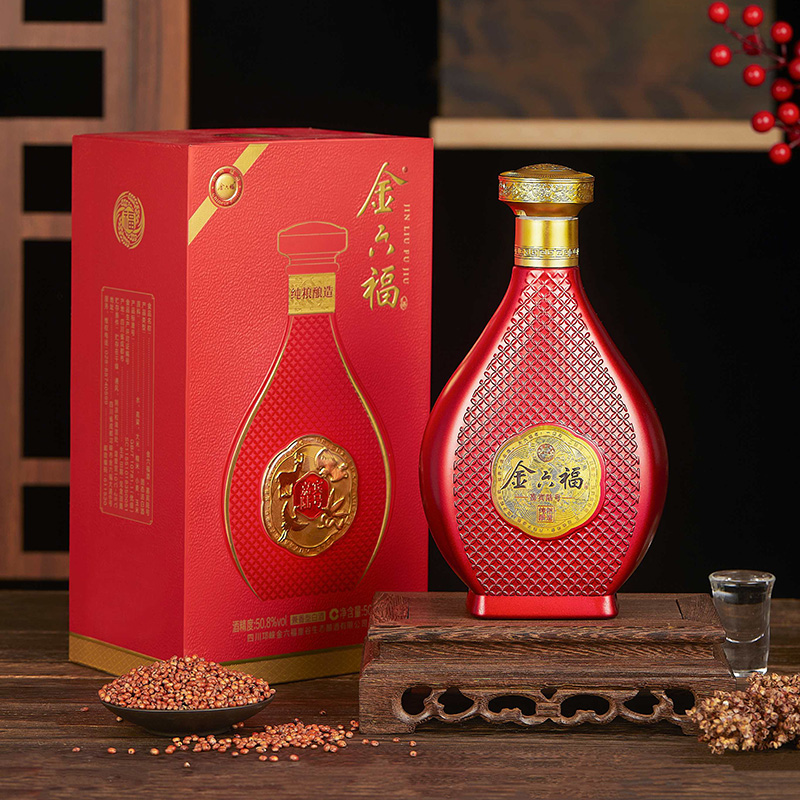 金六福酒 嘉宾陆号 50.8度兼香型白酒 纯粮酿造 500ml*6瓶 整箱装 内附手提袋高清大图