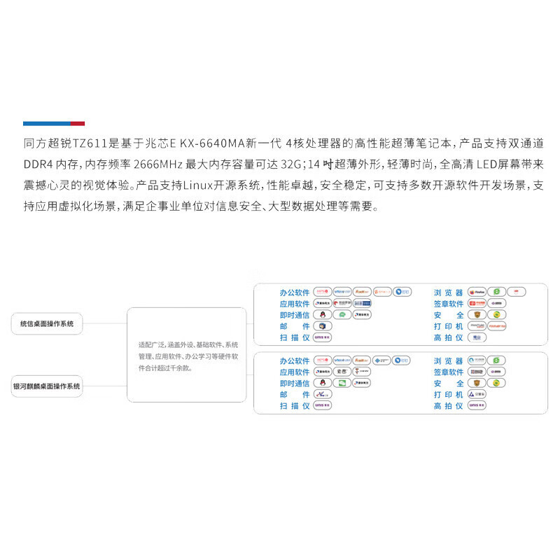 清华同方(THTF)超锐TZ611-V3 笔记本轻薄商务全国产化/四核2.2G/8G/256G SSD