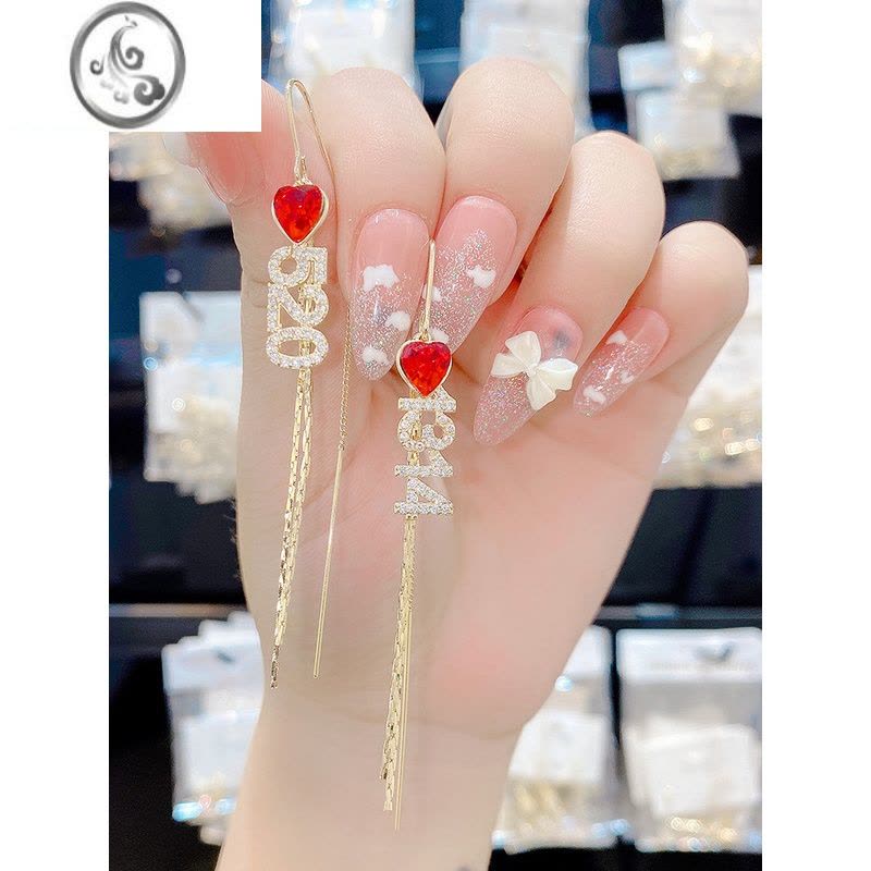 JiMi高级感5201314耳线925银大气耳环2022年新款潮气质网红爱心形耳环图片