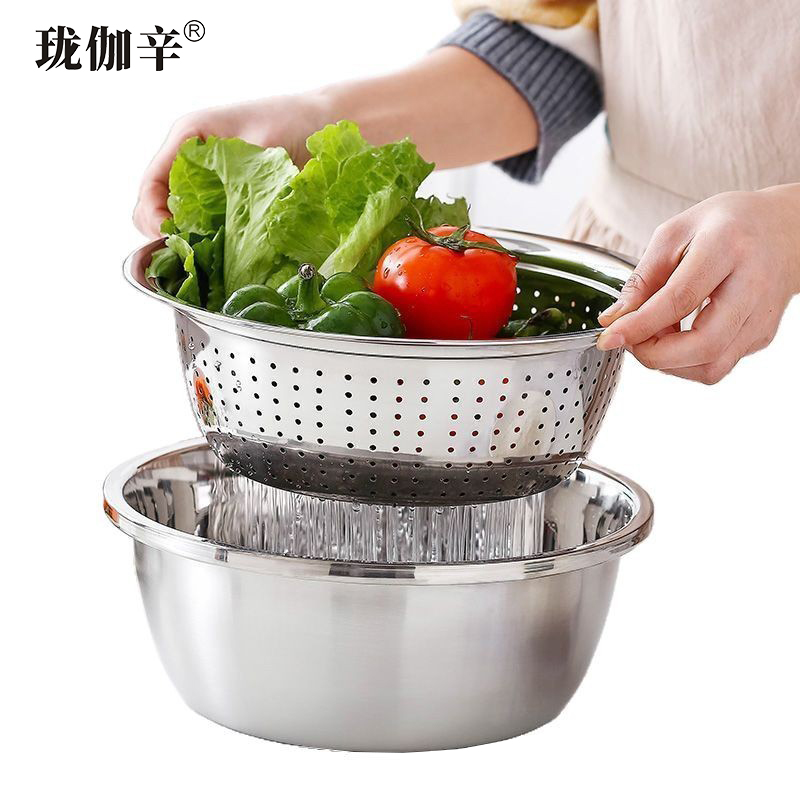 珑伽辛 不锈钢洗菜盆沥水盆刨丝器 28cm三件套/套高清大图