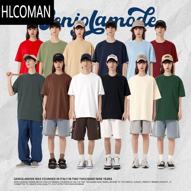 HLCOMANGenio mode美式短袖t恤男夏季黑色打底衫男生大码男士半袖图片