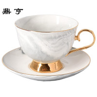 鼎亨北欧风简约大理石纹金边陶瓷咖啡杯碟英式创意下午茶花茶杯红