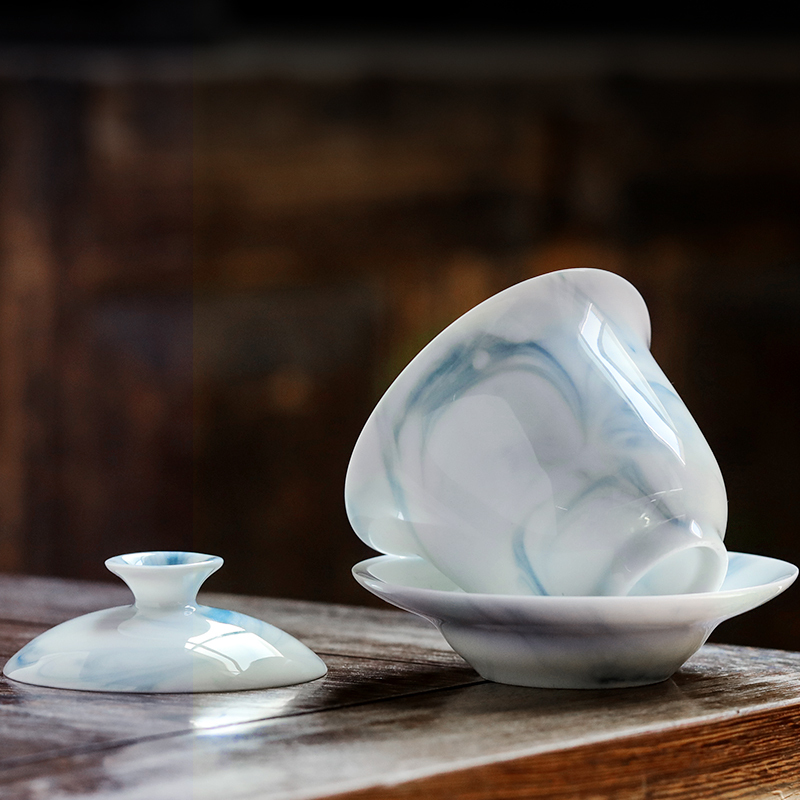領藝 盖碗茶杯大号三才盖碗陶瓷茶具薄胎手工窑变茶杯 如梦令盖碗